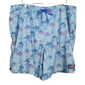 Vineyard Vines Chappy Beach Huts Blue Drawstring Mesh Swim Trunk Mens Size XL
